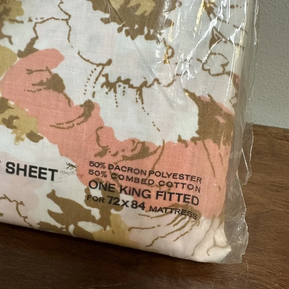 Vintage Lady Pepperell Miralux Percale King Fitted Sheet Retro Made USA NEW NOS